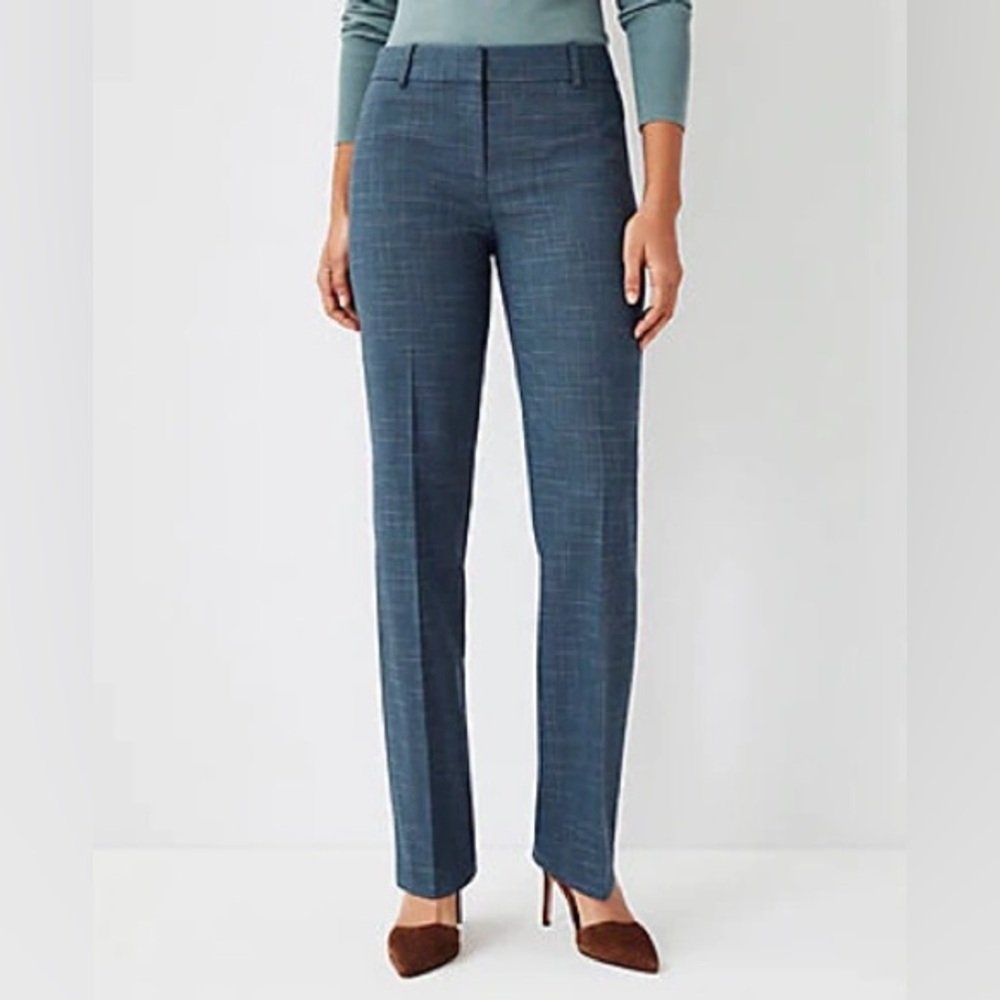 Anne Taylor The Straight Pant in Crosshatch in Teal Jade